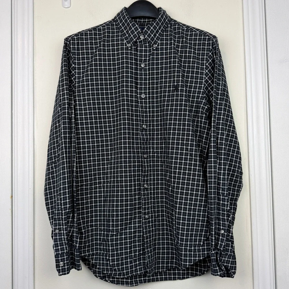 Polo Ralph Lauren Mens Medium Cotton Long Sleeve Button Down Shirt Black White